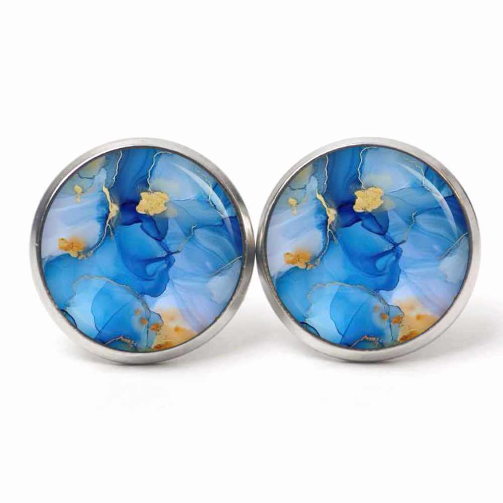 Schmuckset Blau Gold – Kette & Ohrringe – Marmor Optik – Abstract Boho Geschenk für Frauen Schmuckset Blau Gold - Kette & Ohrringe - Marmor Optik - Abstract Boho Geschenk für Frauen