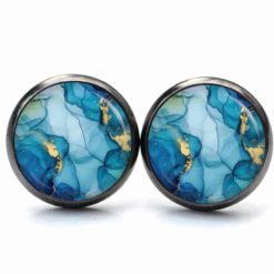 Handmade Ohrringe blau-goldenem Marmormuster aus Edelstahl von Just Trisha