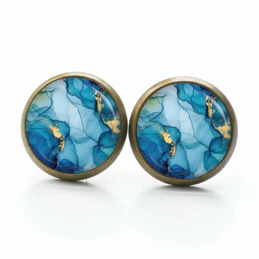 Schmuckset Blau Gold – Kette & Ohrringe – Marmor Optik – Boho Stil Geschenk für Frauen Schmuckset Blau Gold - Kette & Ohrringe - Marmor Optik - Boho Stil Geschenk für Frauen