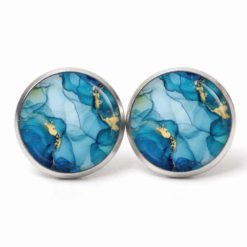 Handmade Ohrringe blau-goldenem Marmormuster aus Edelstahl von Just Trisha
