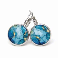 Handmade Ohrringe blau-goldenem Marmormuster aus Edelstahl von Just Trisha