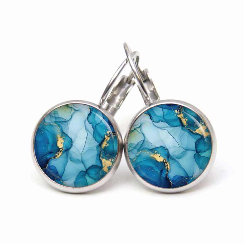 Schmuckset Blau Gold – Kette & Ohrringe – Marmor Optik – Boho Stil Geschenk für Frauen Schmuckset Blau Gold - Kette & Ohrringe - Marmor Optik - Boho Stil Geschenk für Frauen