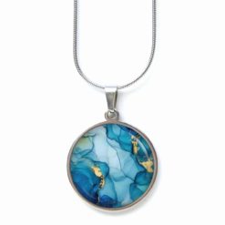 Handmade Kette Blau Gold Marmor aus Edelstahl von Just Trisha