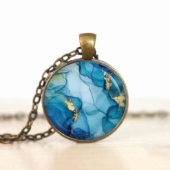 Handmade Kette Blau Gold Marmor aus Edelstahl von Just Trisha