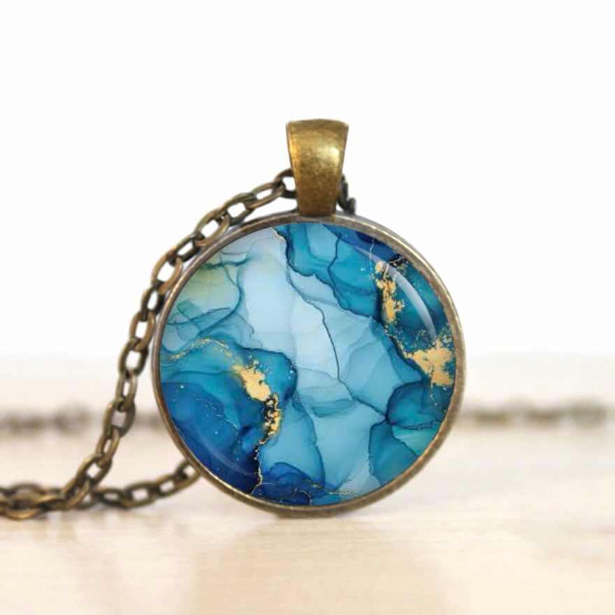 Schmuckset Blau Gold – Kette & Ohrringe – Marmor Optik – Boho Stil Geschenk für Frauen Schmuckset Blau Gold - Kette & Ohrringe - Marmor Optik - Boho Stil Geschenk für Frauen