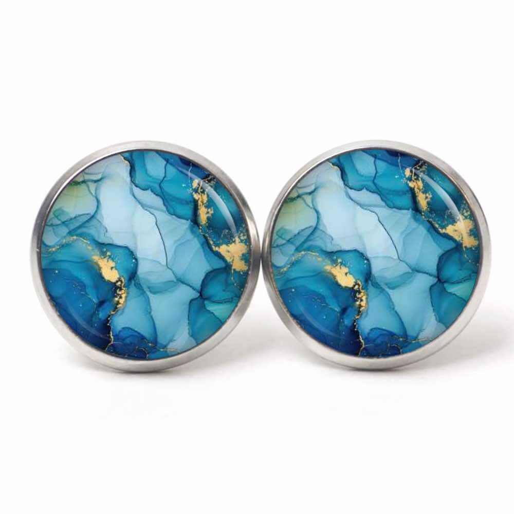 Schmuckset Blau Gold – Kette & Ohrringe – Marmor Optik – Boho Stil Geschenk für Frauen Schmuckset Blau Gold - Kette & Ohrringe - Marmor Optik - Boho Stil Geschenk für Frauen