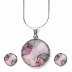 Rosé Marmor Schmuckset - Kette & Ohrringe - Marmor Optik -  Abstract Boho Geschenk für Frauen