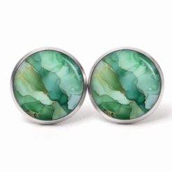 Handmade Ohrringe Jade Grün Marmormuster aus Edelstahl von Just Trisha