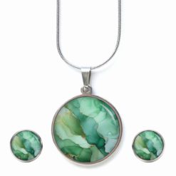 Jade Grün Schmuckset - Kette & Ohrringe - Marmor Optik -  Abstract Boho Geschenk für Frauen