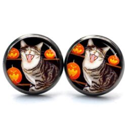 Katze Schmuckset – Kette & Ohrringe – Halloween Katze Orange Schwarz – Geschenk für Katzenliebhaber Katze Schmuckset – Kette & Ohrringe – Halloween Katze Orange Schwarz – Geschenk für Katzenliebhaber