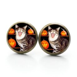 Katze Schmuckset – Kette & Ohrringe – Halloween Katze Orange Schwarz – Geschenk für Katzenliebhaber Katze Schmuckset – Kette & Ohrringe – Halloween Katze Orange Schwarz – Geschenk für Katzenliebhaber