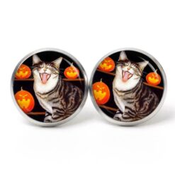 Katze Schmuckset – Kette & Ohrringe – Halloween Katze Orange Schwarz – Geschenk für Katzenliebhaber Katze Schmuckset – Kette & Ohrringe – Halloween Katze Orange Schwarz – Geschenk für Katzenliebhaber