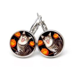 Katze Schmuckset – Kette & Ohrringe – Halloween Katze Orange Schwarz – Geschenk für Katzenliebhaber Katze Schmuckset – Kette & Ohrringe – Halloween Katze Orange Schwarz – Geschenk für Katzenliebhaber