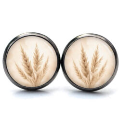 Pampasgras Schmuckset – Kette & Ohrringe – Beige Creme Boho Motiv – Natur Geschenk für Frauen Ohrstecker, Ohrhänger, Clipse & Druckknopf - Motiv Pampasgras beige - Schmuck aus Edelstahl