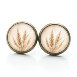 Pampasgras Schmuckset – Kette & Ohrringe – Beige Creme Boho Motiv – Natur Geschenk für Frauen Ohrstecker, Ohrhänger, Clipse & Druckknopf - Motiv Pampasgras beige - Schmuck aus Edelstahl