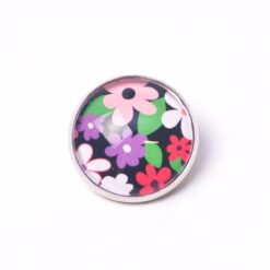 Druckknopf Chunk – Motiv Bunte Blumen rosa lila auf Schwarz – 10 & 16 mm