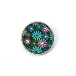 Druckknopf Chunk – Motiv Kleine Blumen blau violett auf Dunkelgrün – 10 & 16 mm