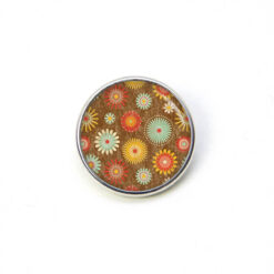 Druckknopf Chunk – Motiv Kleine Blumen orange auf Braun – 10 & 16 mm