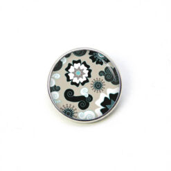 Druckknopf Chunk – Motiv Retro Blumen schwarz weiß blau beige – 10 & 16 mm
