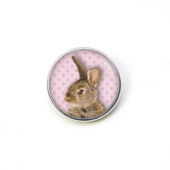 Druckknopf Chunk – Motiv Brauner Hase auf rosa Tupfen – 10 & 16 mm