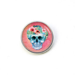 Druckknopf Chunk – Motiv Totenkopf mit Blumen rosa – 10 & 16 mm