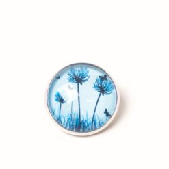 Druckknopf Chunk – Motiv Pusteblumen hellblau mit kleiner Katze – 10 & 16 mm