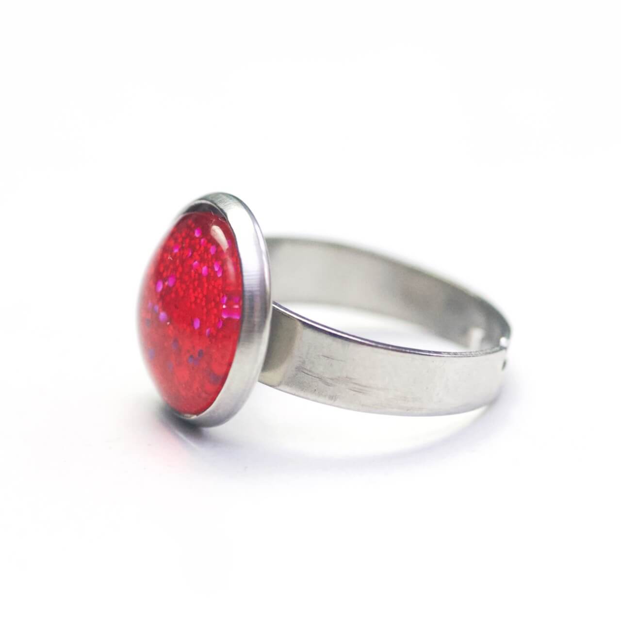 Handbemalter Ring Rot Glitzer – verstellbarer Edelstahl Ring Handbemalter Ring Rot Glitzer – verstellbarer Edelstahl Ring