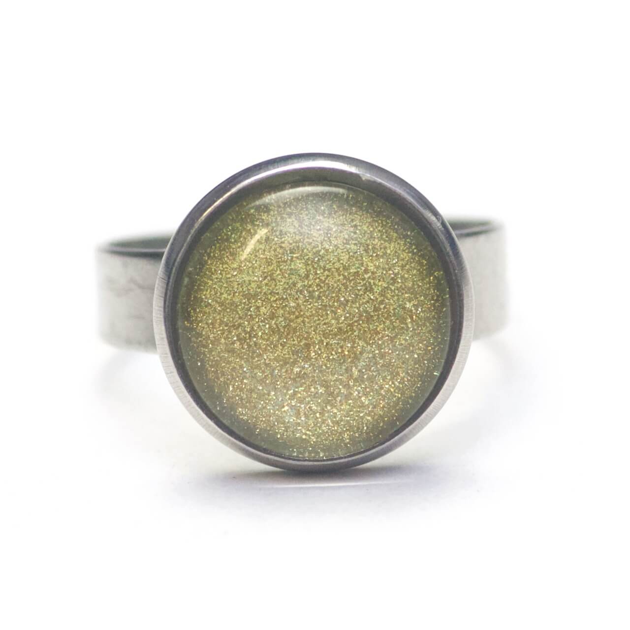 Handbemalter Ring Olivgold Glitzer – verstellbarer Edelstahl Ring Handbemalter Ring Olivgold Glitzer – verstellbarer Edelstahl Ring
