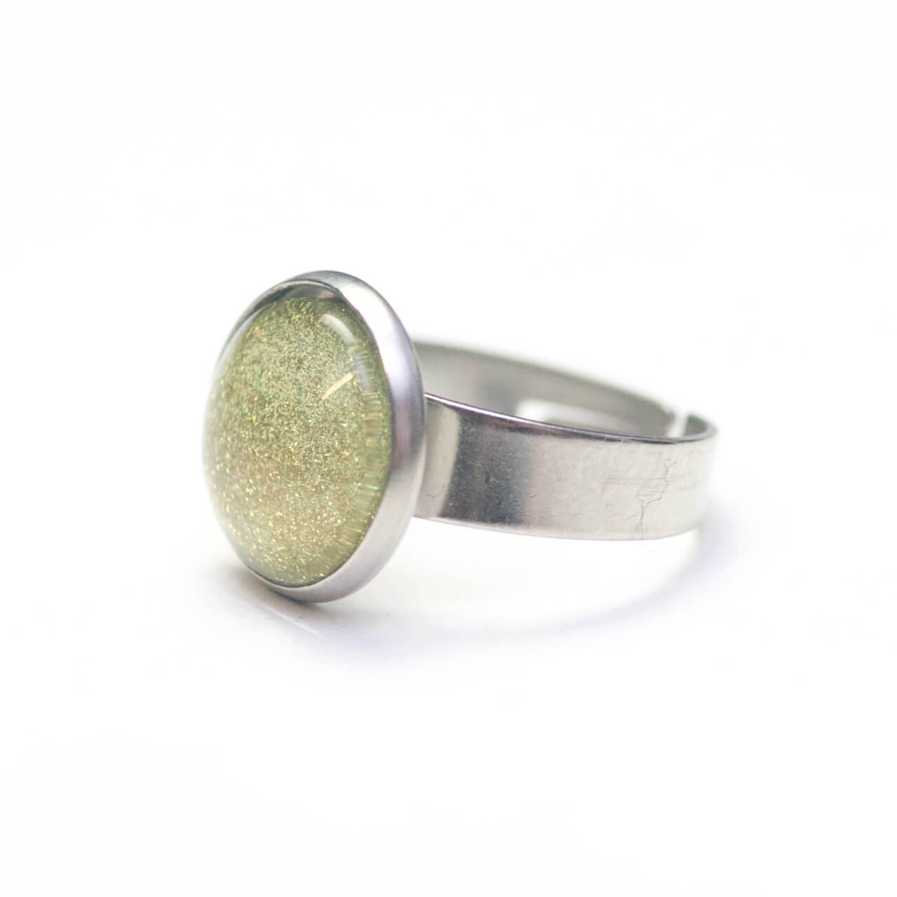 Handbemalter Ring Olivgold Glitzer – verstellbarer Edelstahl Ring Handbemalter Ring Olivgold Glitzer – verstellbarer Edelstahl Ring