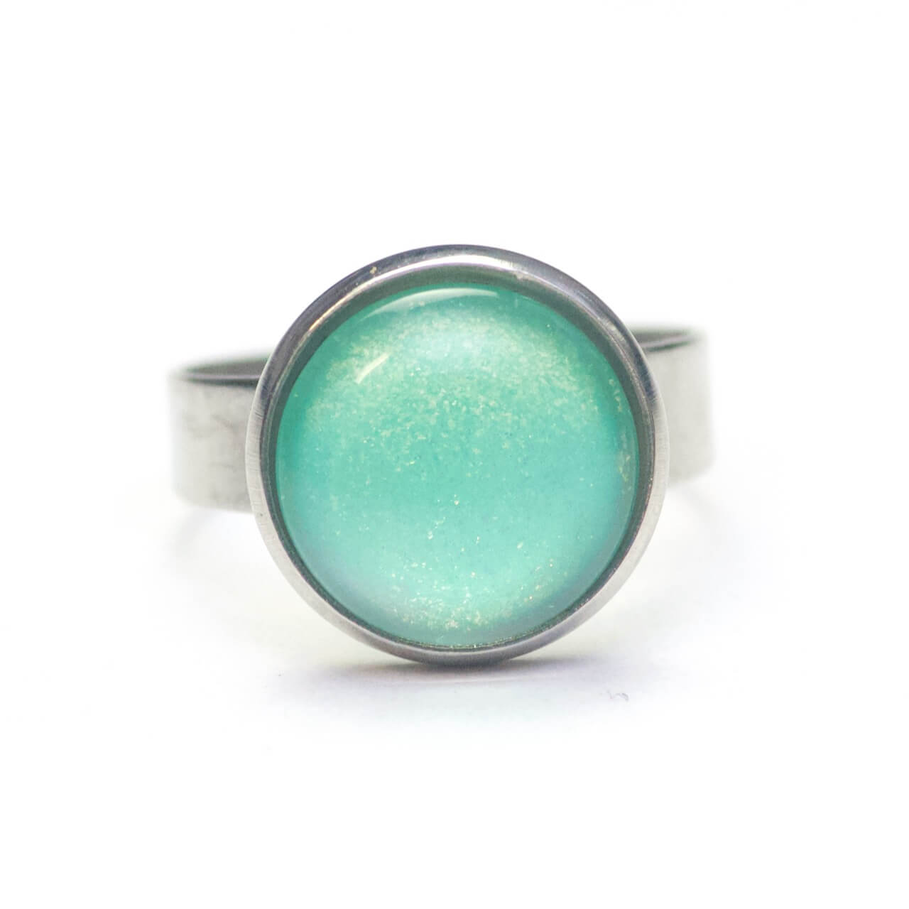 Handbemalter Ring Mintgrün-Türkis schimmernd – verstellbarer Edelstahl Ring Handbemalter Ring Mintgrün-Türkis schimmernd – verstellbarer Edelstahl Ring