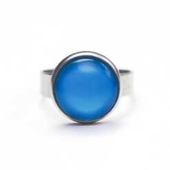 Handbemalter Ring Mittelblau – verstellbarer Edelstahl Ring