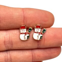 Schneemann Ohrstecker in Weiß Rot – weihnachtlicher Schmuck