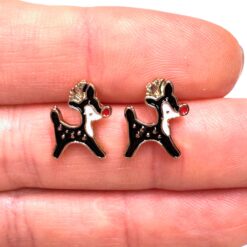 Rentier Ohrstecker in Schwarz mit roter Nase – weihnachtlicher Schmuck