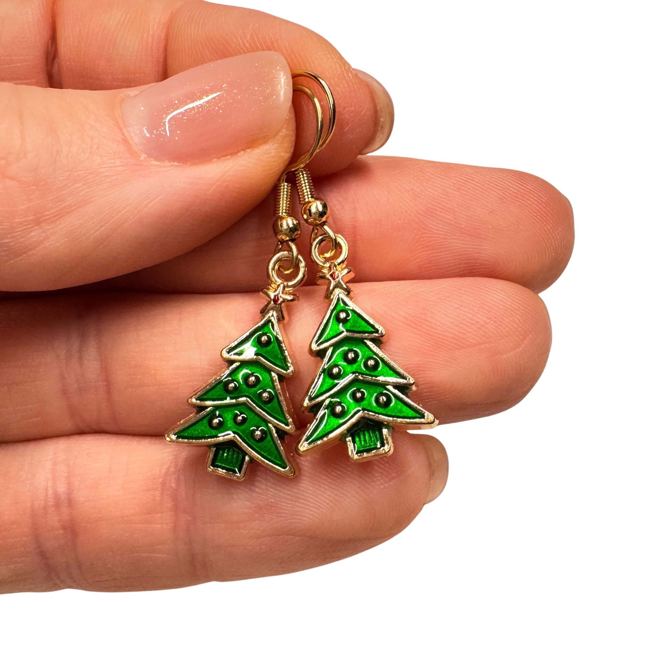 Tannenbaum Ohrhänger in Grün Gold – weihnachtlicher Schmuck aus Edelstahl Tannenbaum Ohrhänger in Grün Gold – weihnachtlicher Schmuck aus Edelstahl