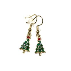 Tannenbaum Ohrhänger mit Strass und rotem Stern – weihnachtlicher Schmuck aus Edelstahl Tannenbaum Ohrhänger mit Strass und rotem Stern – weihnachtlicher Schmuck aus Edelstahl