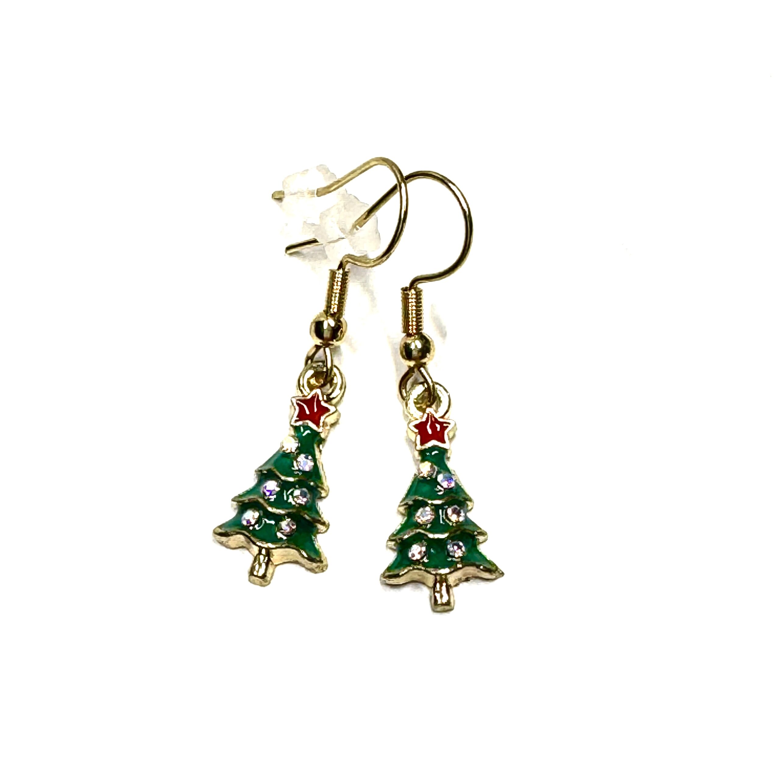 Tannenbaum Ohrhänger mit Strass und rotem Stern – weihnachtlicher Schmuck aus Edelstahl Tannenbaum Ohrhänger mit Strass und rotem Stern – weihnachtlicher Schmuck aus Edelstahl