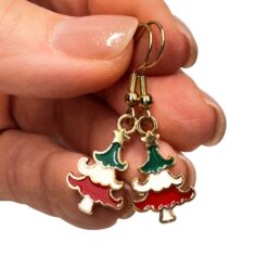 Tannenbaum Ohrhänger in Rot Weiß Grün – weihnachtlicher Schmuck aus Edelstahl