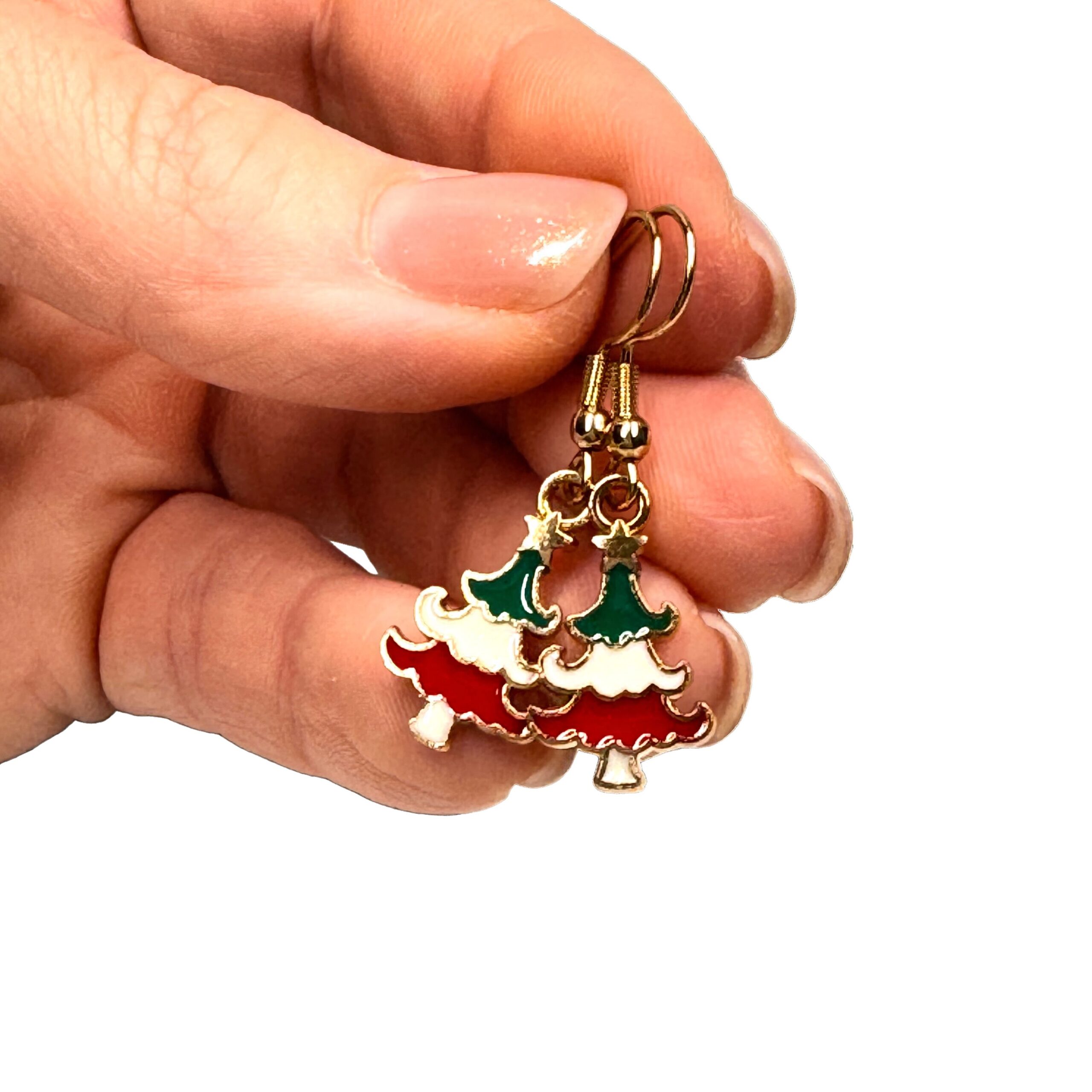 Tannenbaum Ohrhänger in Rot Weiß Grün – weihnachtlicher Schmuck aus Edelstahl Tannenbaum Ohrhänger in Rot Weiß Grün – weihnachtlicher Schmuck aus Edelstahl