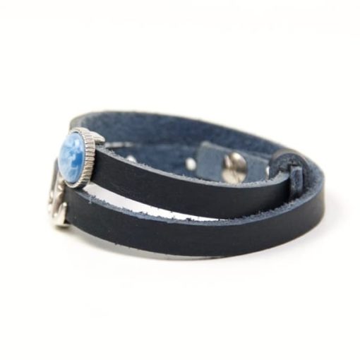 Wickelarmband aus Leder in dunkelblau mit Anker und blauer Polaris Schieberperlen