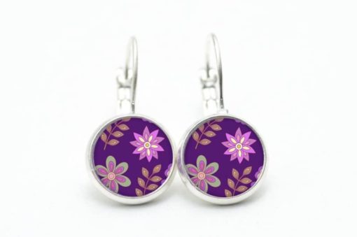 Druckknopf / Ohrstecker / Ohrhänger violette Blumen
