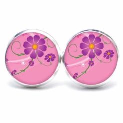 Druckknopf / Ohrstecker / Ohrhänger in Pink mit violeter Blume
