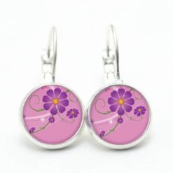Ohrstecker / Ohrhänger in Pink mit violeter Blume