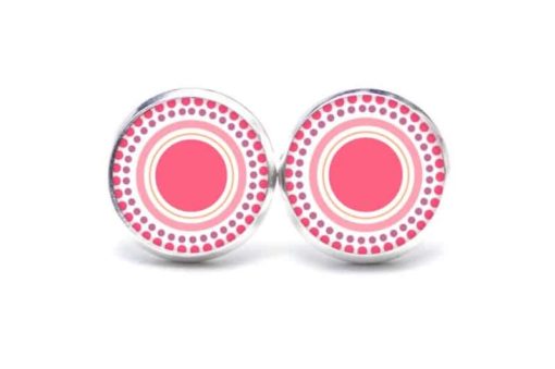 Druckknopf / Ohrstecker / Ohrhänger rosa Kreise und Punkte