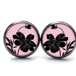 Ohrstecker / Ohrhänger rosa mit schwarzen Blumen