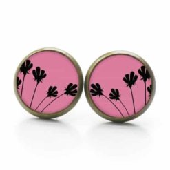 Ohrstecker / Ohrhänger rosa mit schwarzen zarten Blumen