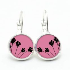 Ohrstecker / Ohrhänger rosa mit schwarzen zarten Blumen