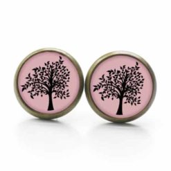 Ohrstecker / Ohrhänger rosa mit schwarzem Baum