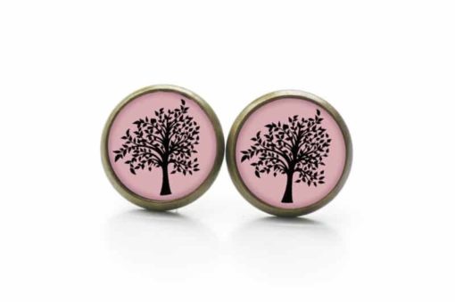 Druckknopf Ohrstecker Ohrhänger rosa mit schwarzem Baum