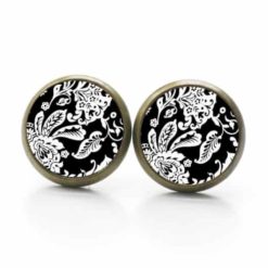 Ohrstecker / Ohrhänger schwarz und weißes Blumen Muster Floral