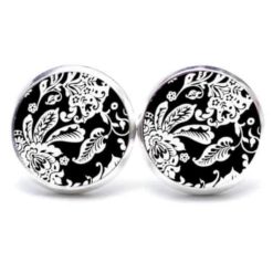 Ohrstecker / Ohrhänger schwarz und weißes Blumen Muster Floral